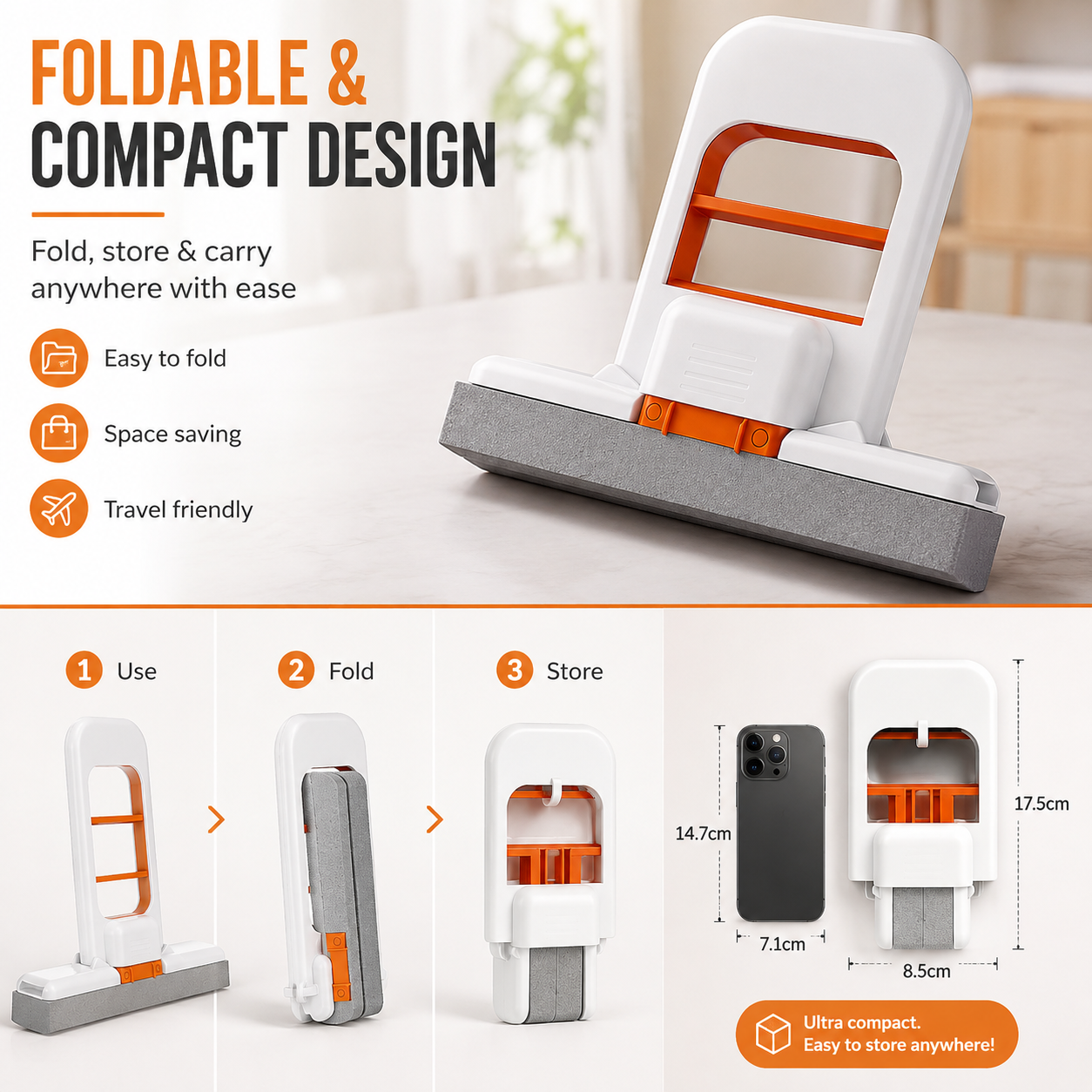 Foldable Mini Sponge Mop Nuvora SwiftFold™ Self Squeeze