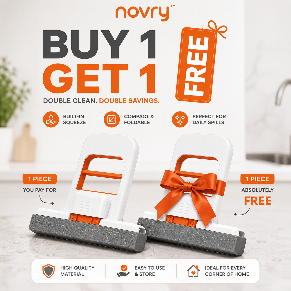 Foldable Mini Sponge Mop Nuvora SwiftFold™ Self Squeeze